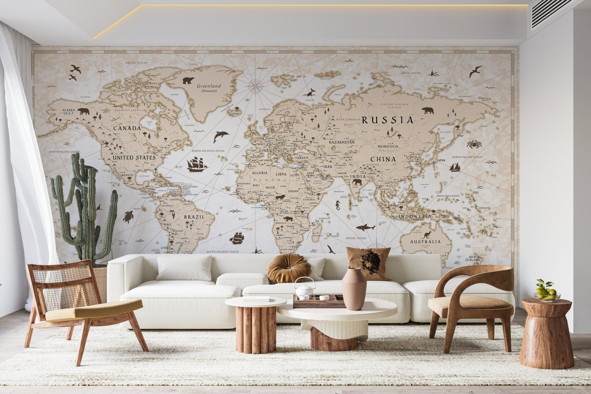 Papier peint Ancienne carte du monde continents Papier peint Ancienne carte du monde continents