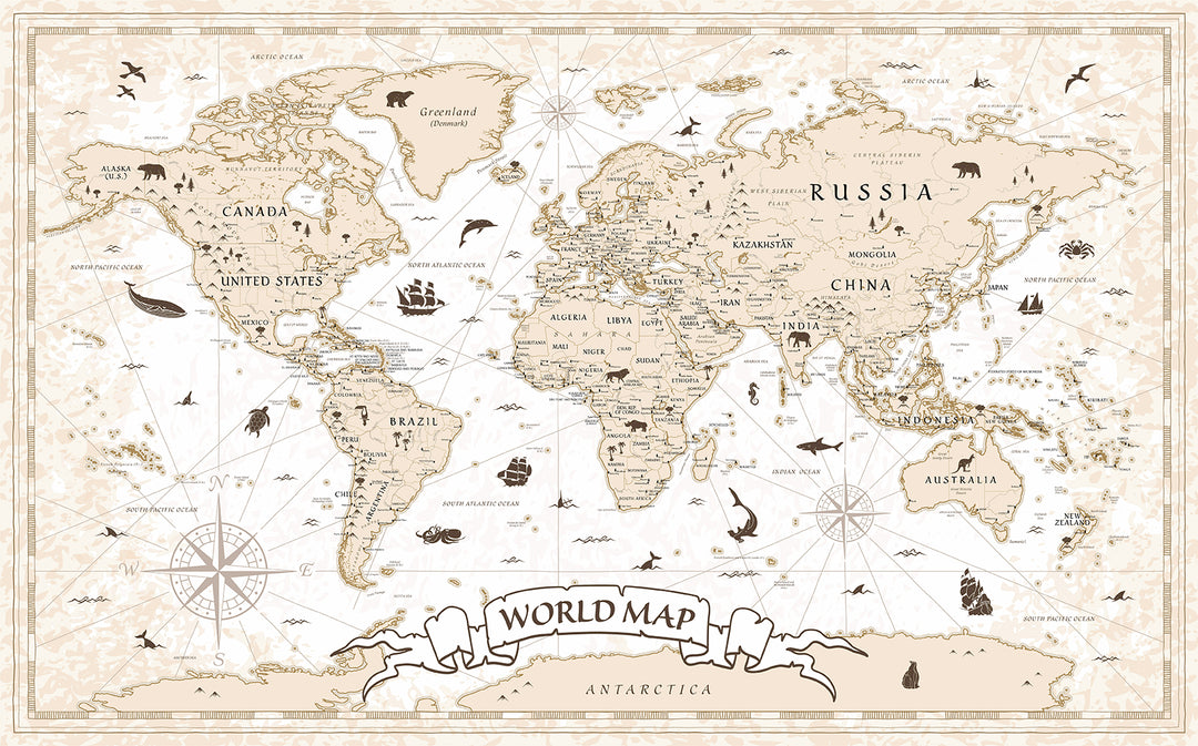 Papier Peint Illustration Carte du Monde Ancienne