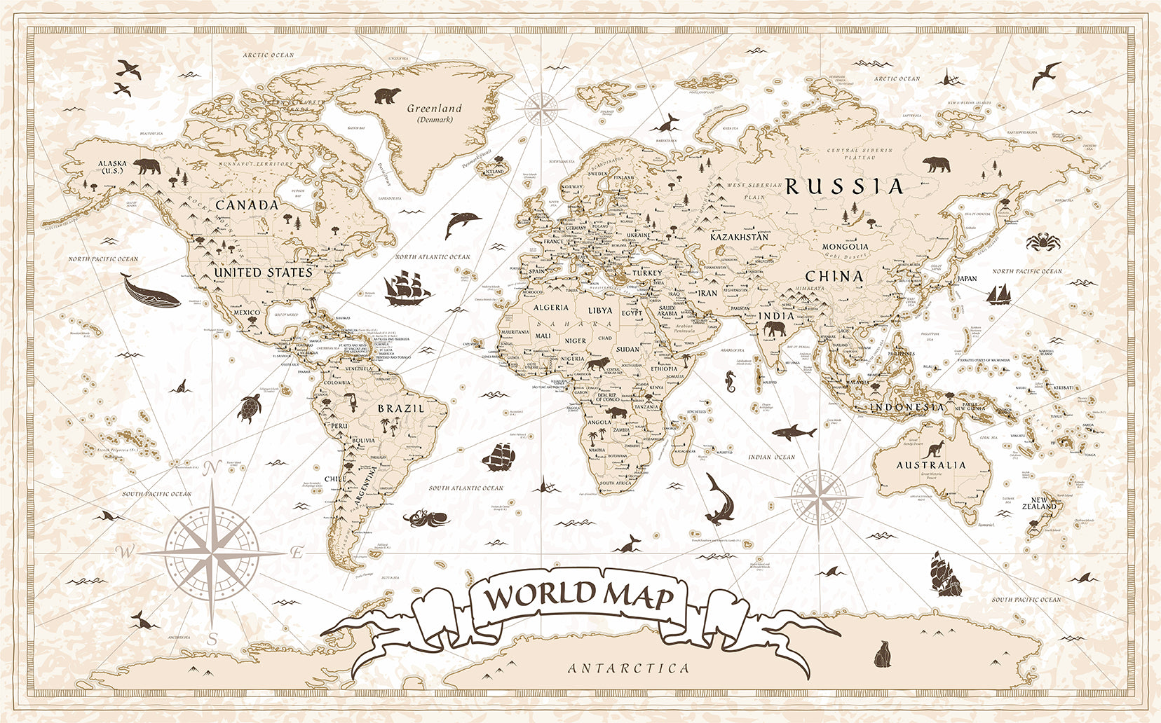 Papier Peint Illustration Carte du Monde Ancienne