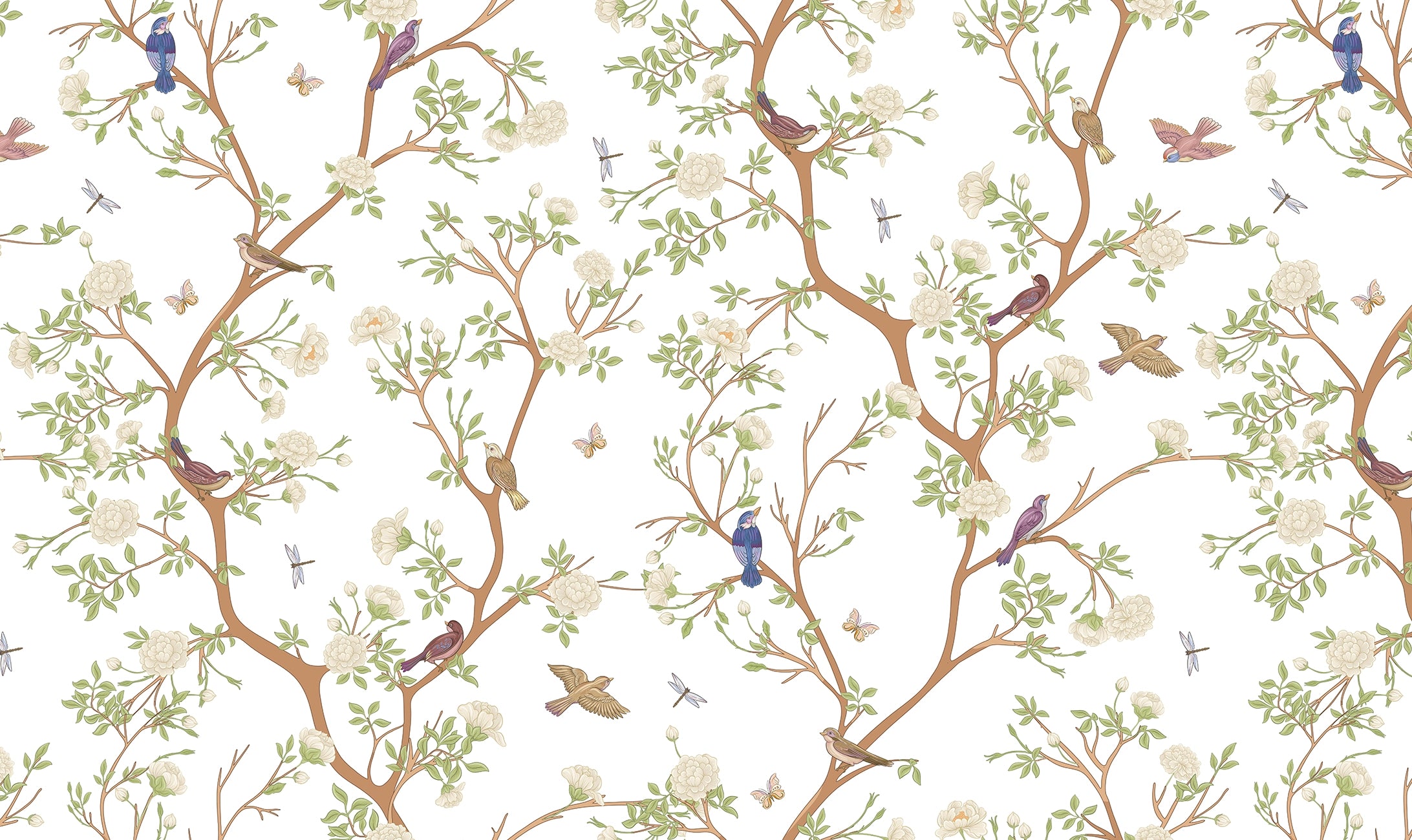 Papier Peint Japonisant Oiseaux en Douce Harmonie