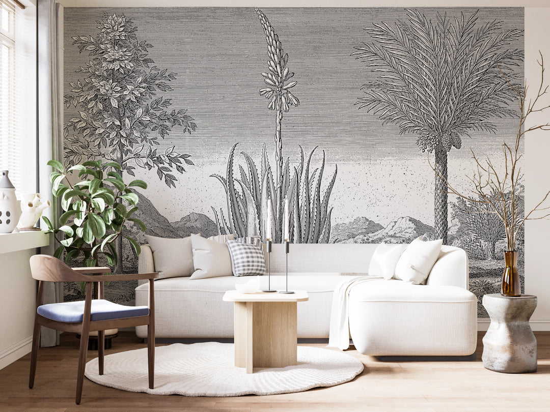Papier peint Jardin Aride en Gravure