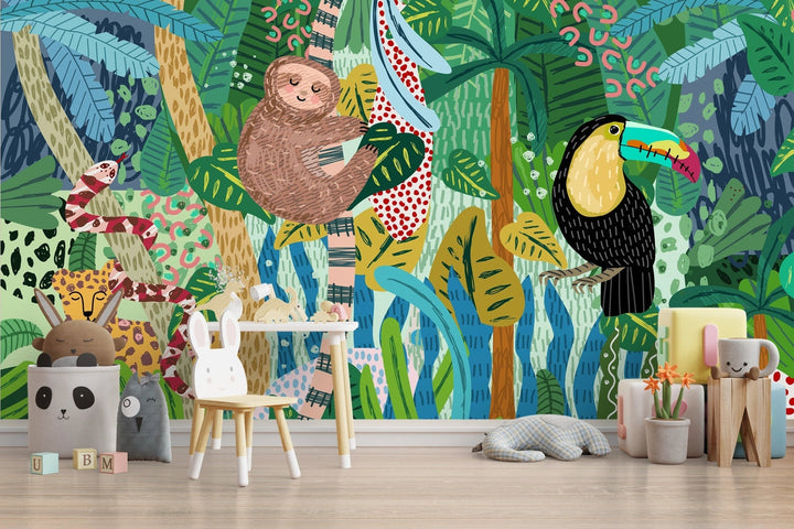 Papier peint Jungle Animals Coloré - Kam & Leon
