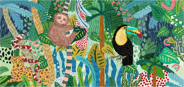 Papier peint Jungle Animals Coloré - Kam et Léon
