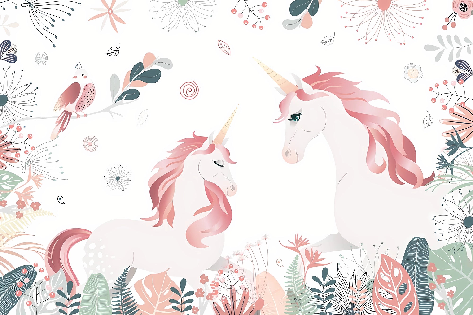 Pink unicorns wallpaper for children's room