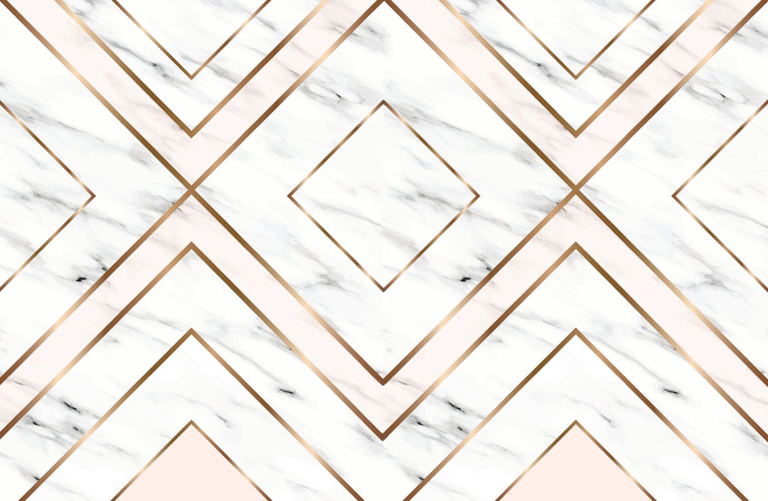 Papier peint losange rose & blanc effet marbre - Kam et Léon