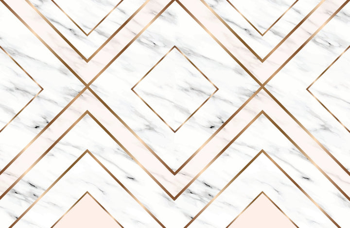 Papier peint losange rose & blanc effet marbre - Kam et Léon