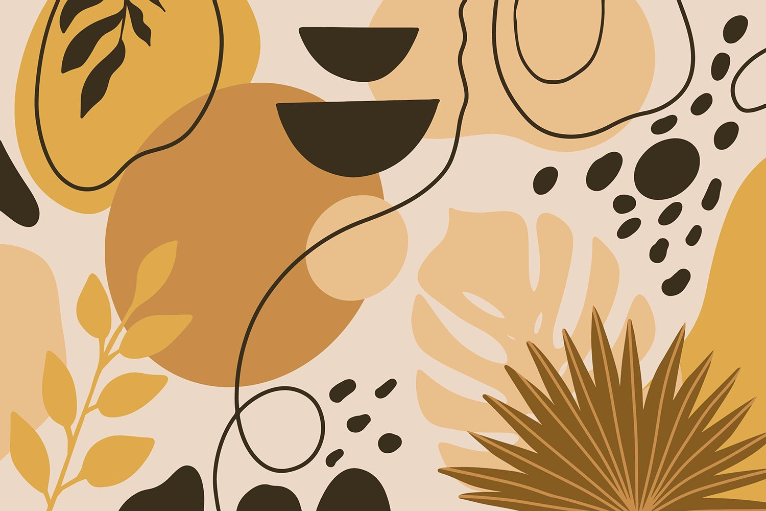 Papier Peint Monstera et Forme Jaune
