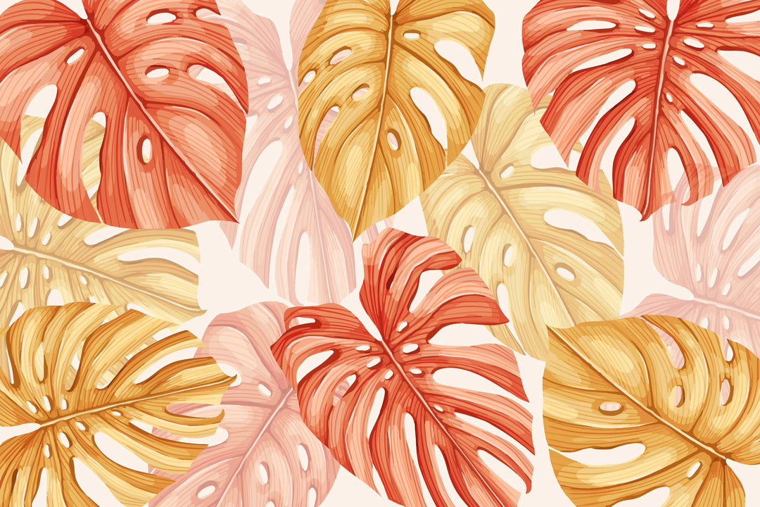 Papier Peint Monstera Jaune et Rouge