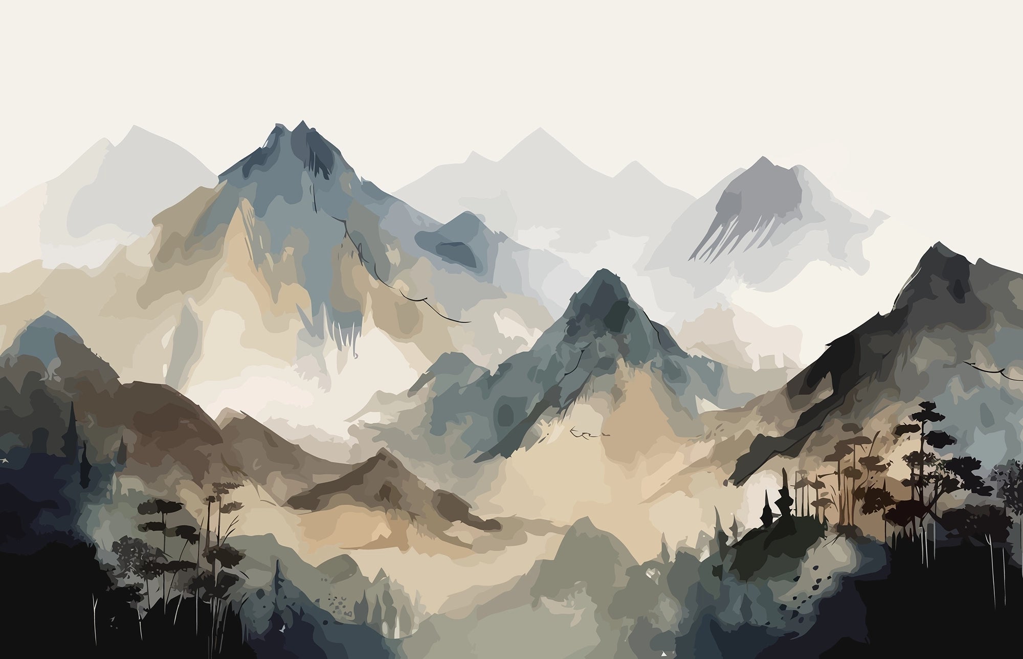 Aquarell Berg Tapete