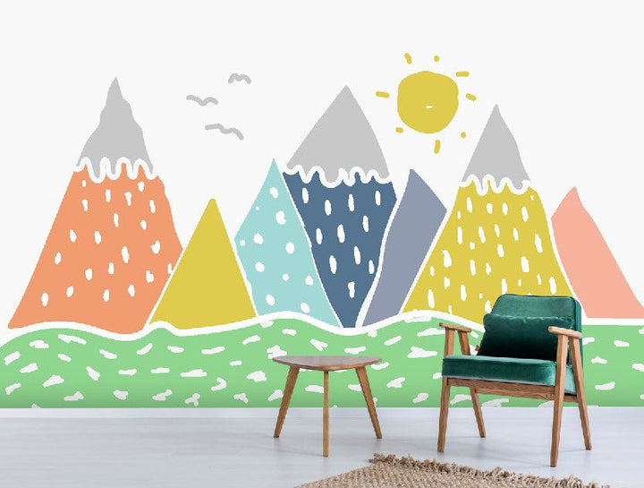 Papier peint montagne colorée enfant - Kam & Leon