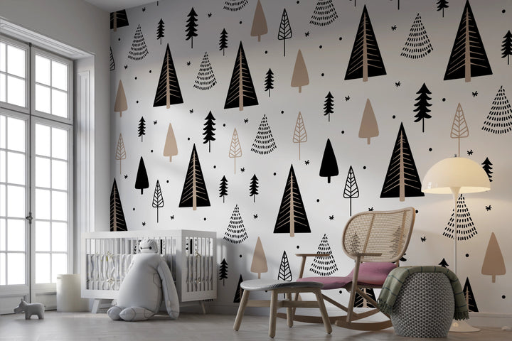 Papier peint motif petits sapins - Kam et Léon
