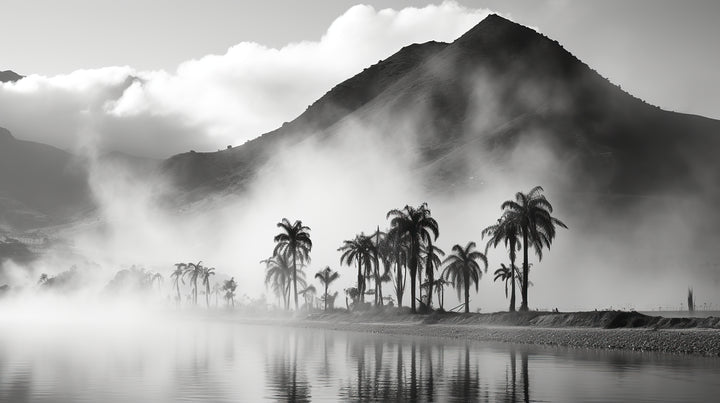 Papier Peint Noir et Blanc, Entre Cocotiers et Montagnes