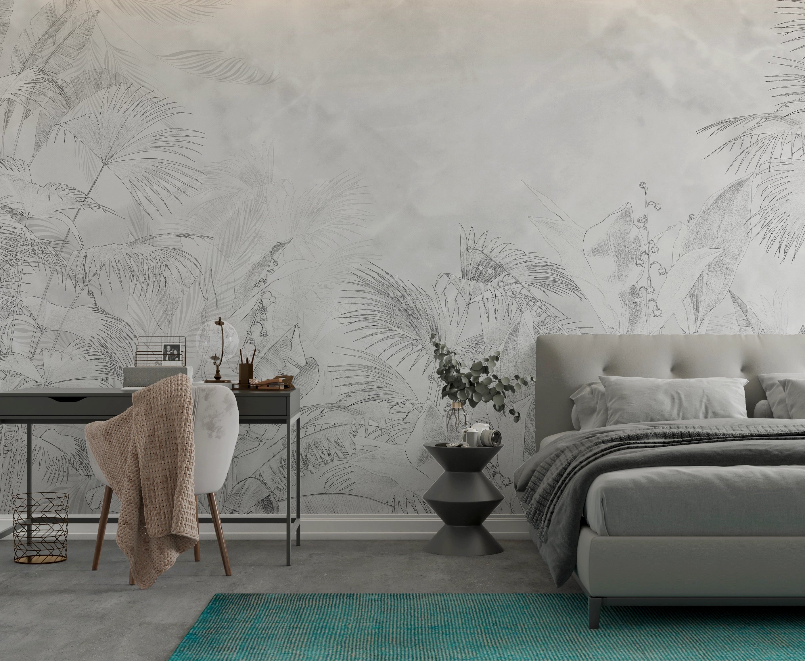 Papier peint Palmier Noir et Blanc