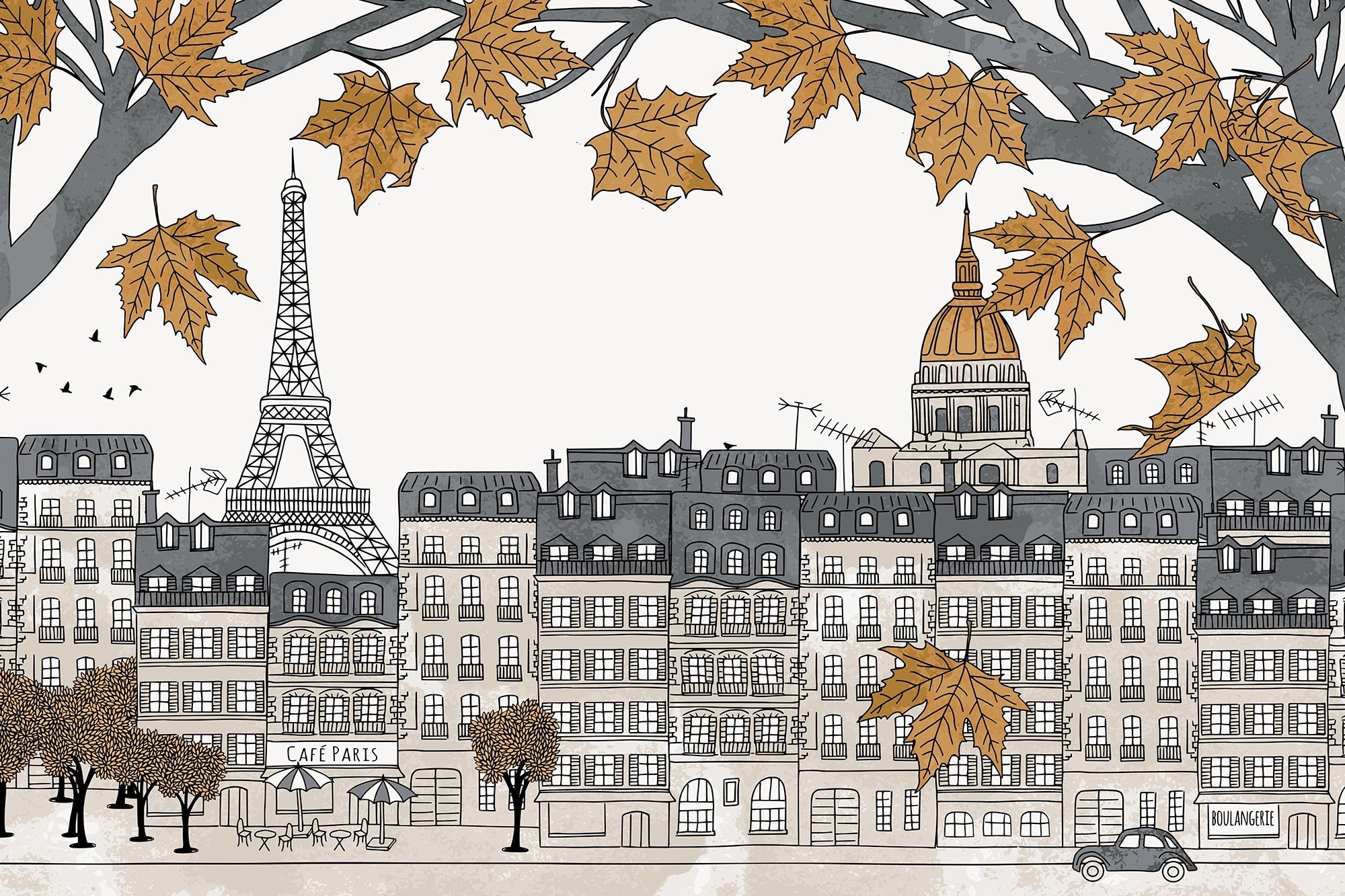 Papier Peint Panorama Parisien Charme d’Automne - Kam et Léon