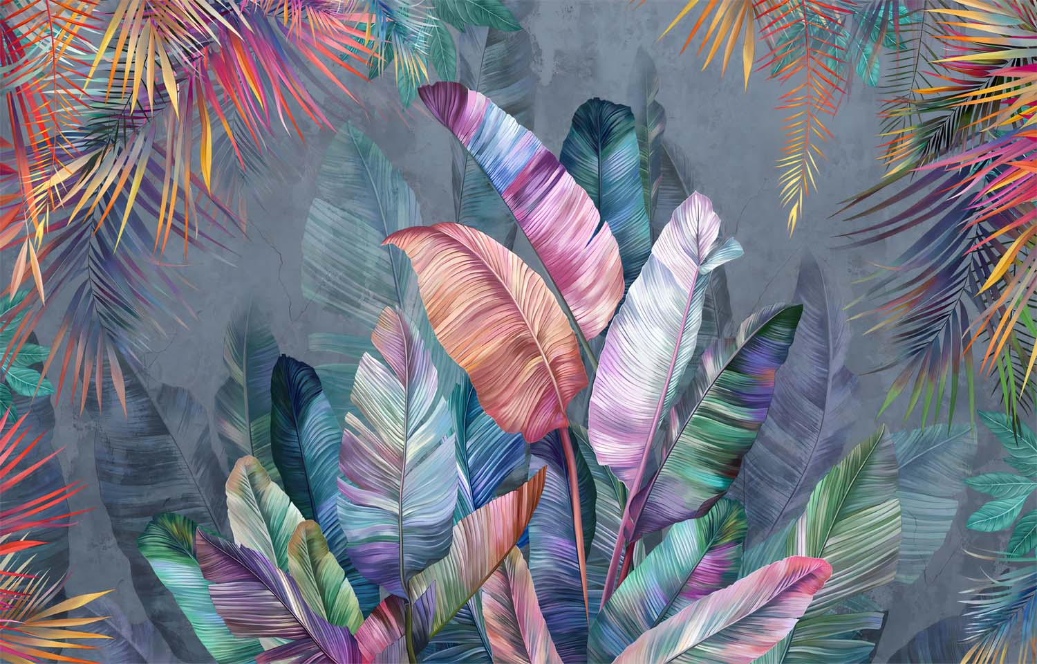 Papier peint panoramique ambiance jungle colorée