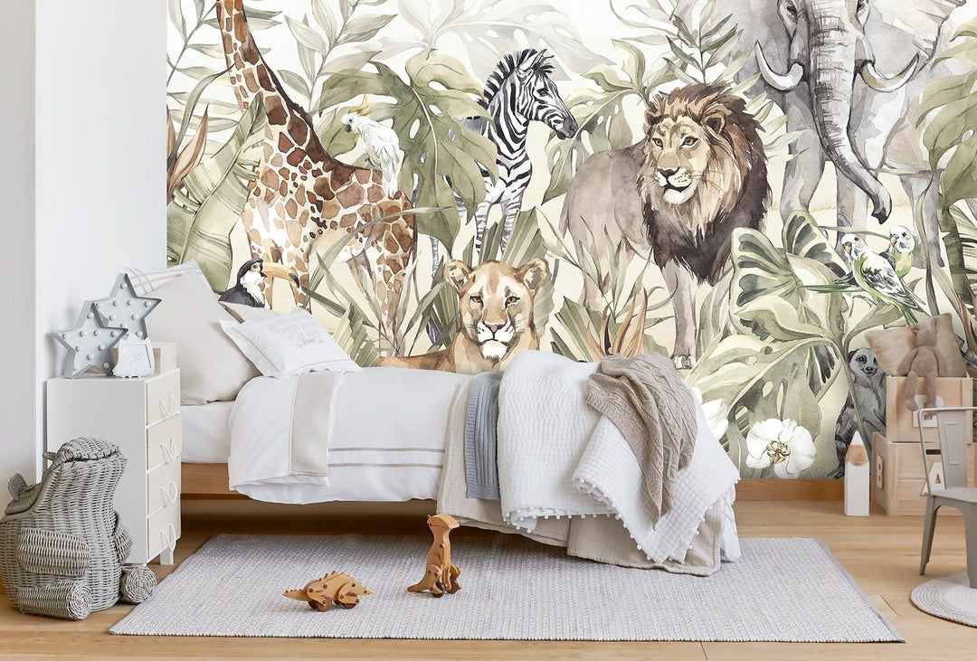 Papier peint panoramique animaux dans la savane - Kam & Leon