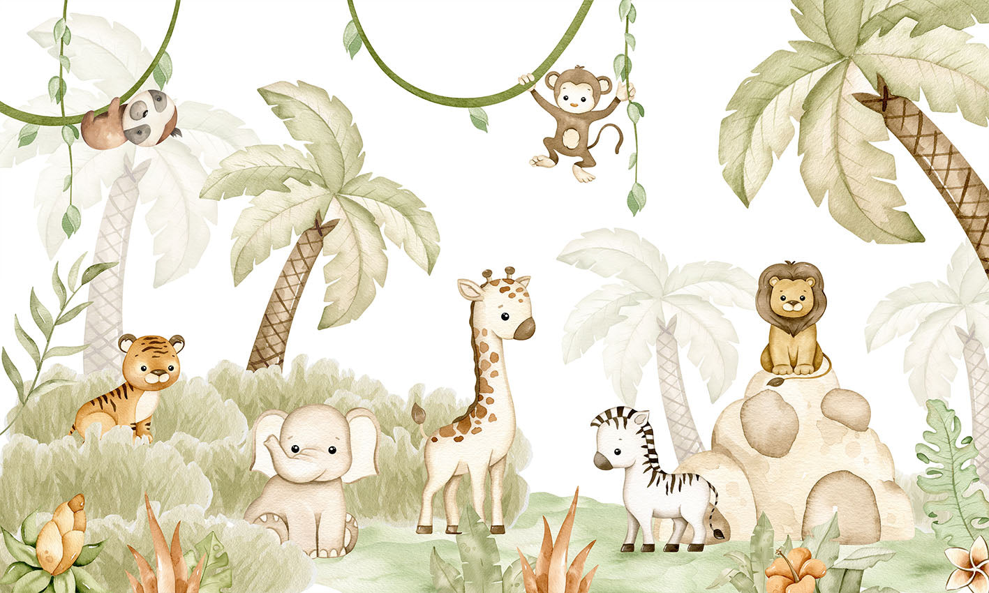 Papier Peint Panoramique Animaux de la Savane Bébé