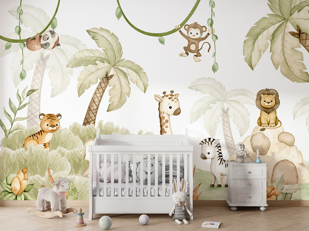 Papier Peint Panoramique Animaux de la Savane Bébé