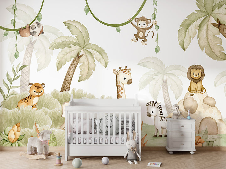 Papier Peint Panoramique Animaux de la Savane Bébé