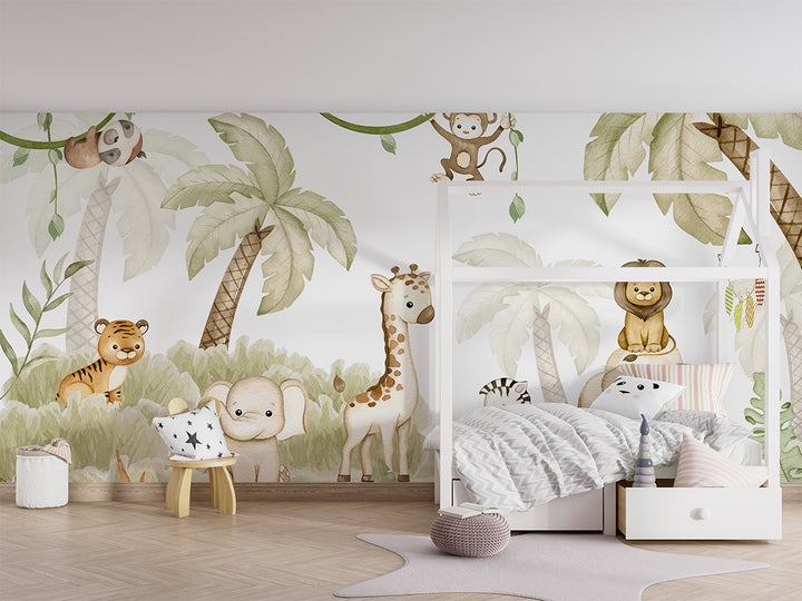 Papier Peint Panoramique Animaux de la Savane Bébé