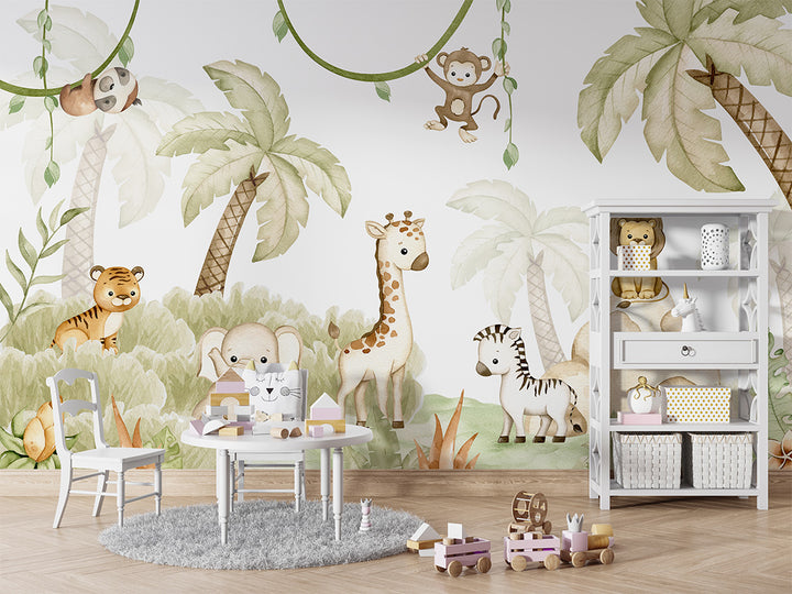 Papier Peint Panoramique Animaux de la Savane Bébé