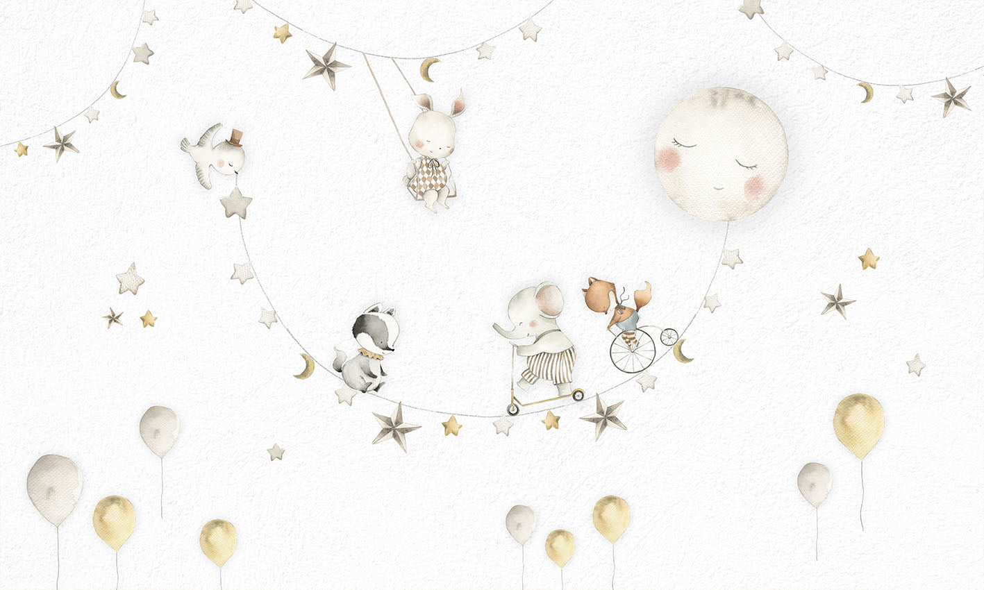 Papier Peint Panoramique Animaux et Lune Poétique