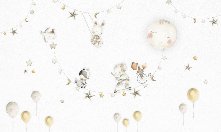 Papier Peint Panoramique Animaux et Lune Poétique