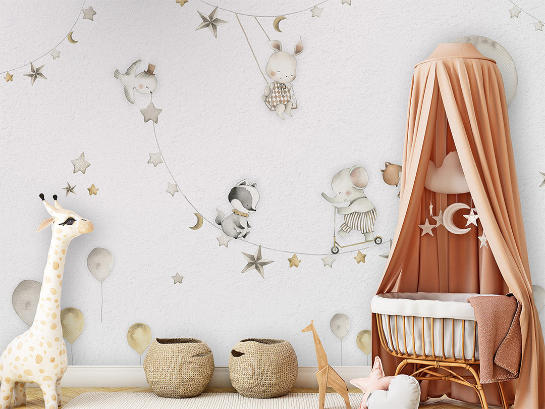 Papier Peint Panoramique Animaux et Lune Poétique