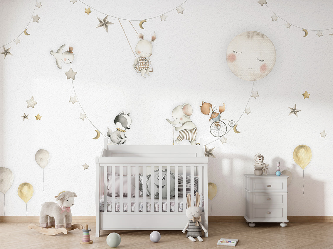 Papier Peint Panoramique Animaux et Lune Poétique