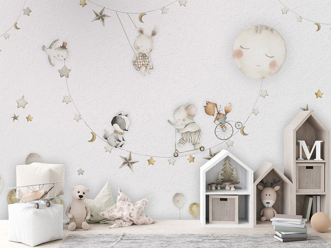 Papier Peint Panoramique Animaux et Lune Poétique