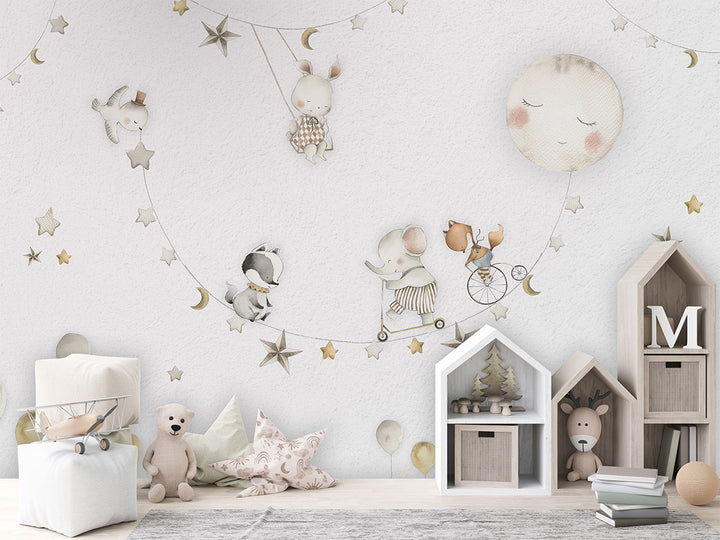 Papier Peint Panoramique Animaux et Lune Poétique