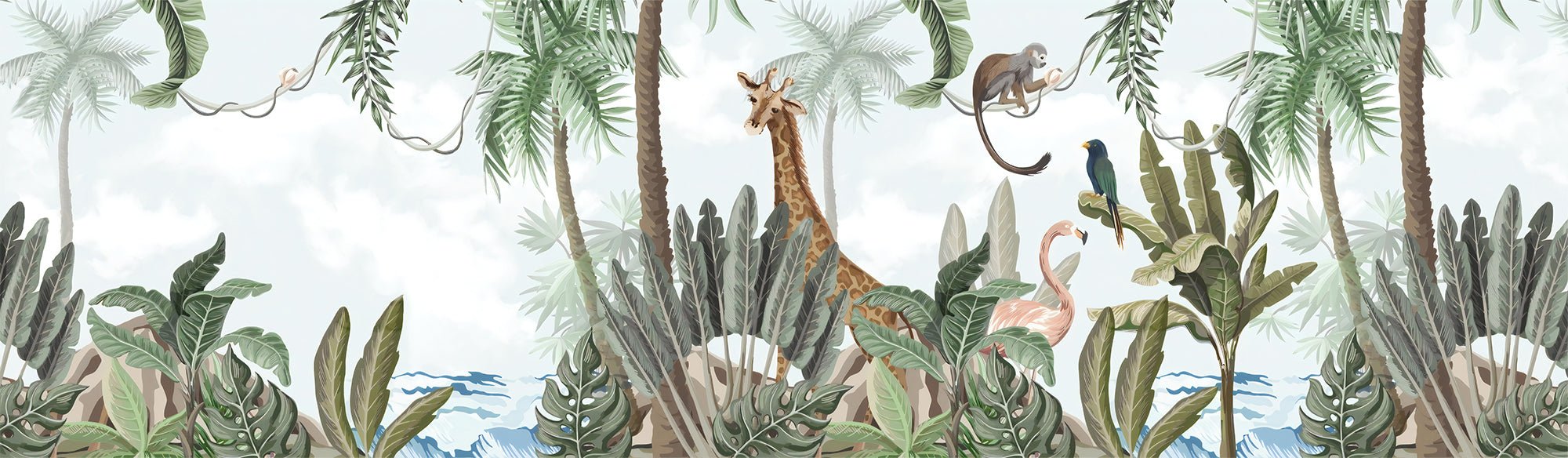 Papier peint panoramique animaux exotiques