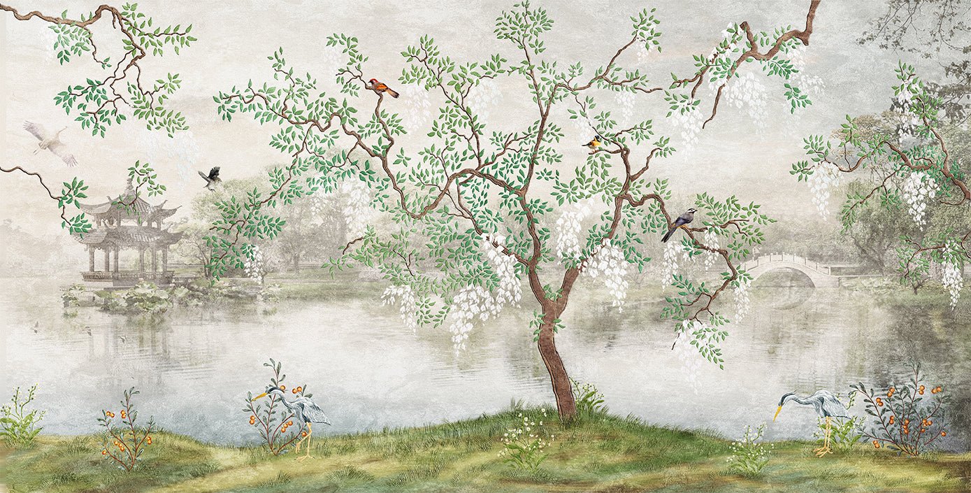 Lake tree panoramic wallpaper