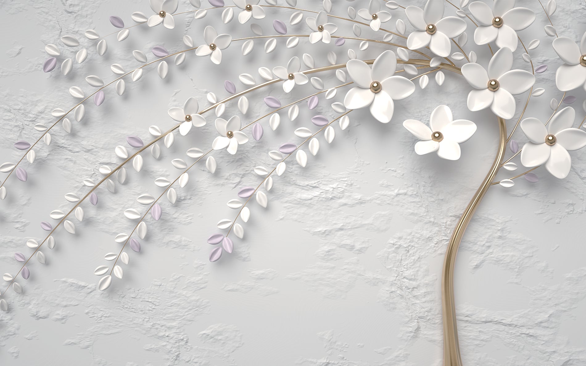 Papier peint panoramique arbre en fleur trompe-l'œil
