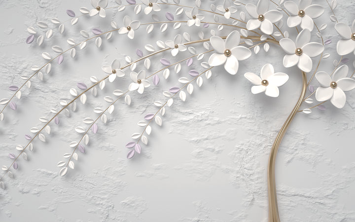 Papier peint panoramique arbre en fleur trompe-l'œil