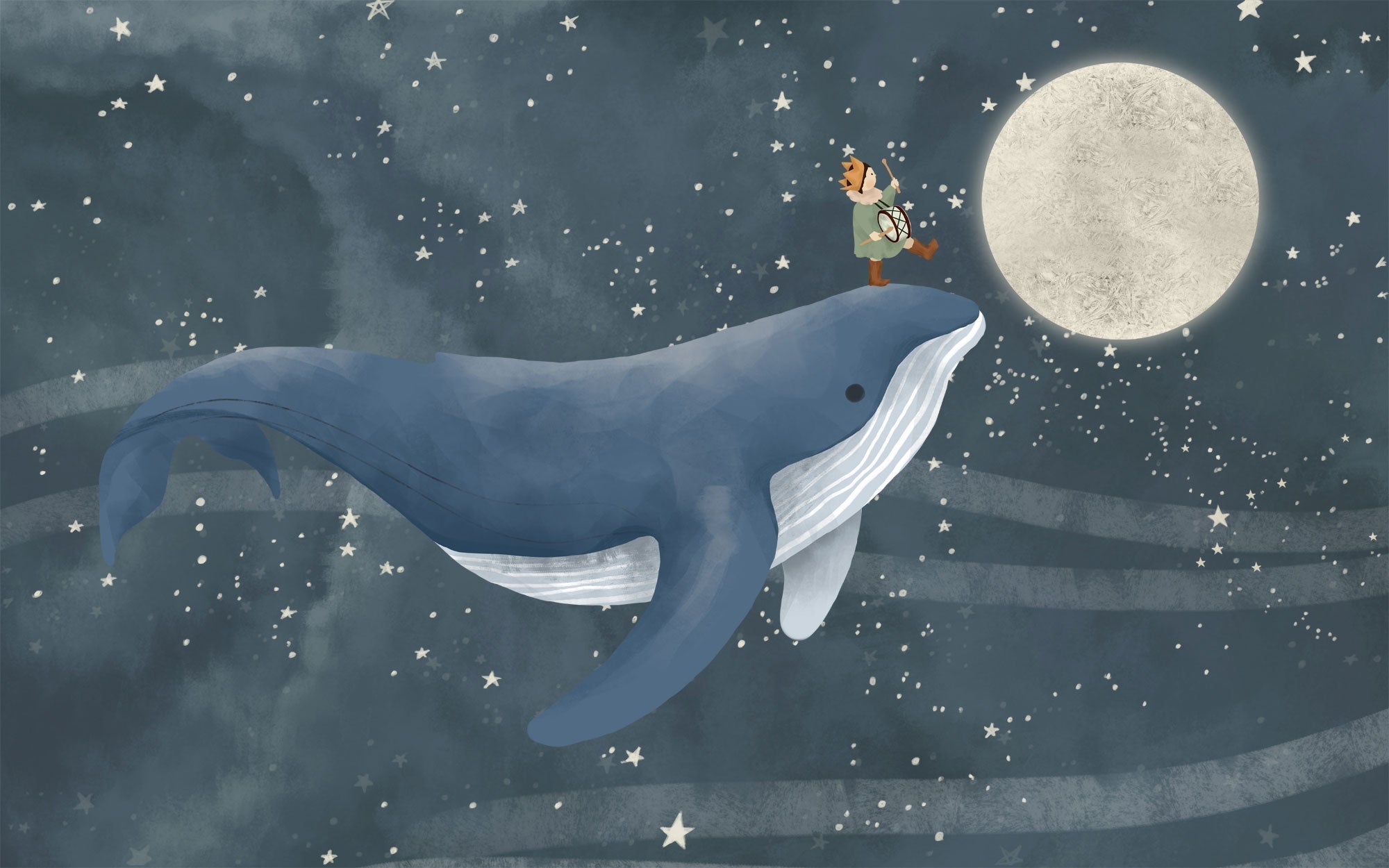 Papier peint panoramique baleine bleue enfant