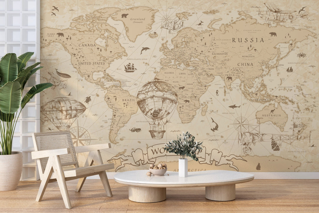 Papier peint panoramique carte du monde - Kam et Léon