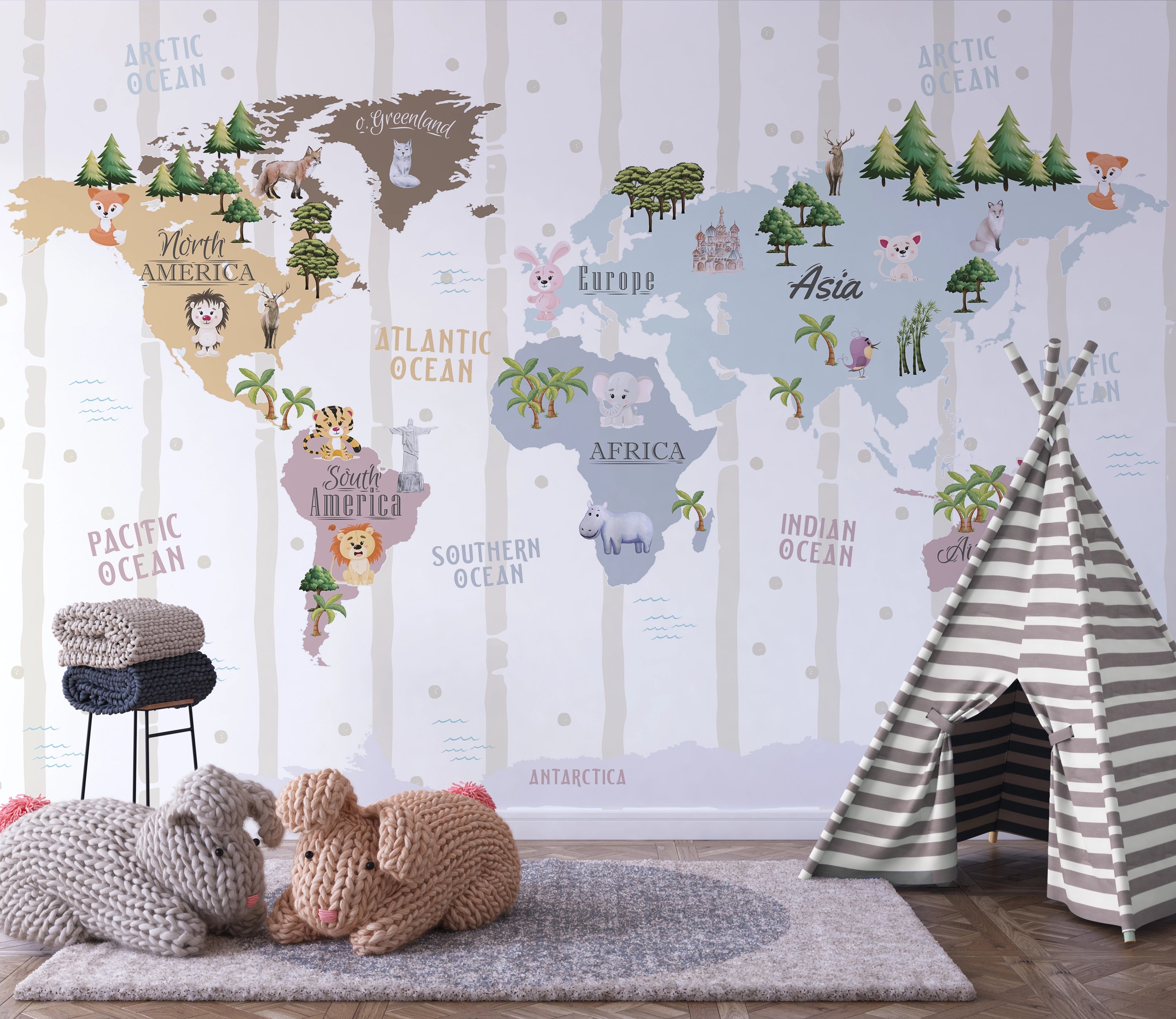 Panoramic wallpaper children's map animals