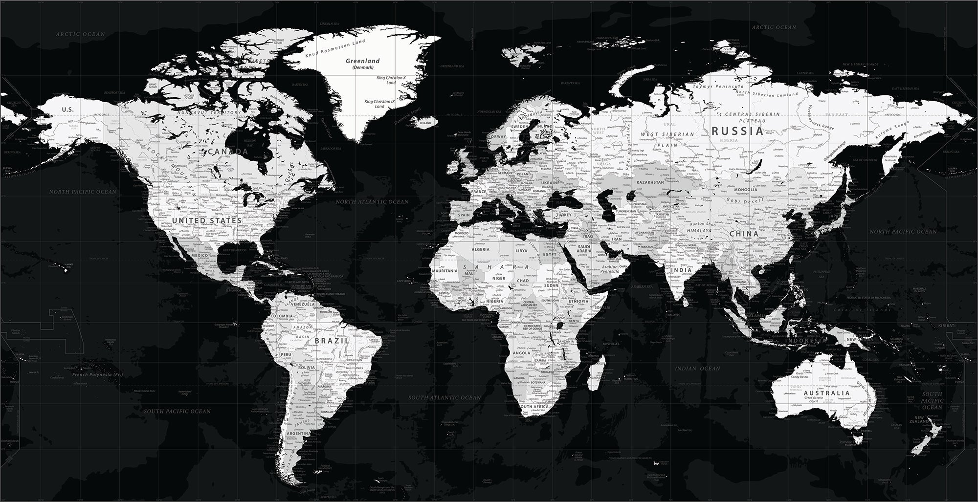 Black gray map panoramic wallpaper