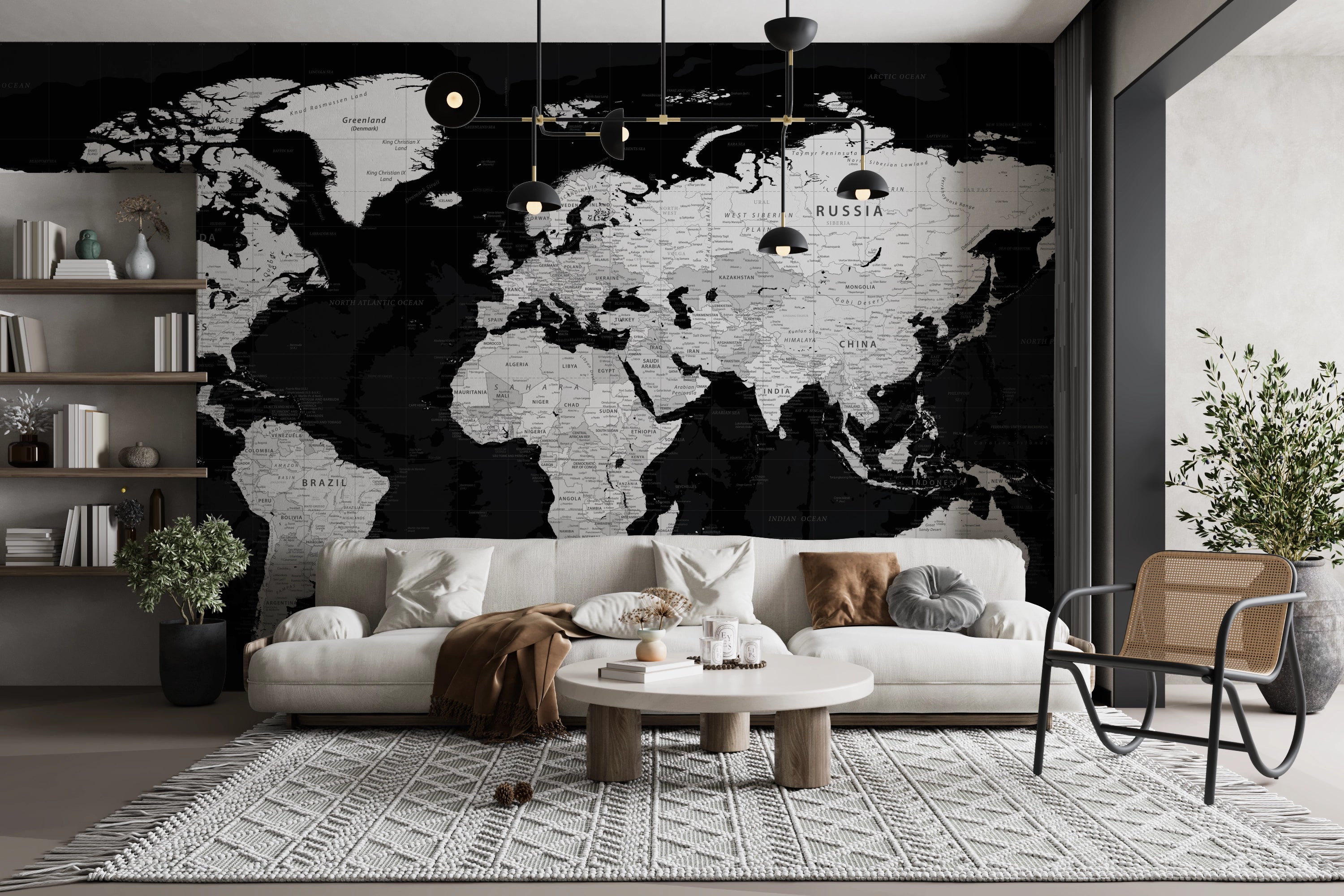 Black gray map panoramic wallpaper