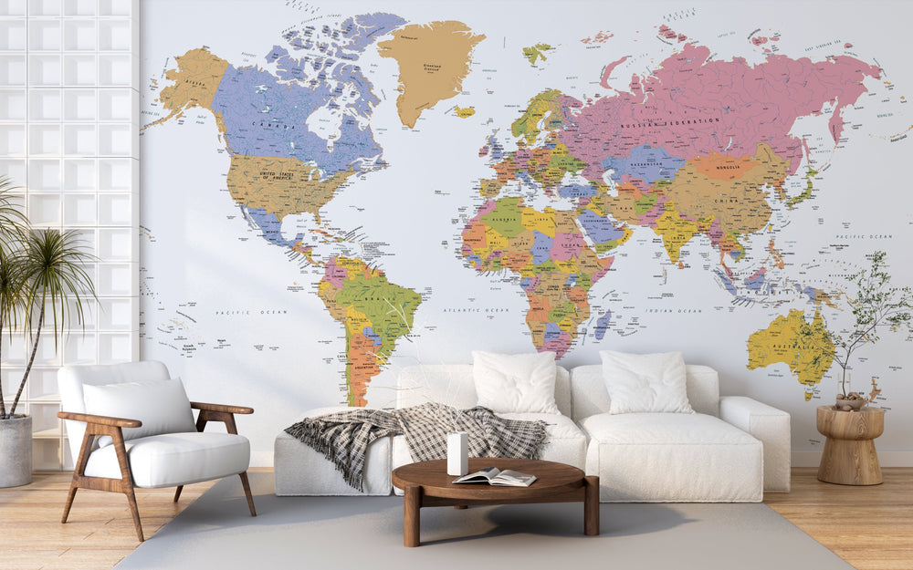 Papier Peint Panoramique Carte Planisphère - Kam et Léon