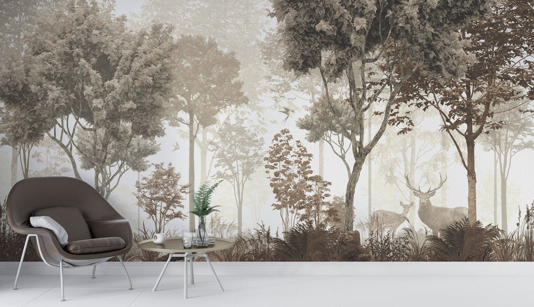 Papier peint panoramique cerf dans la forêt - Kam & Leon