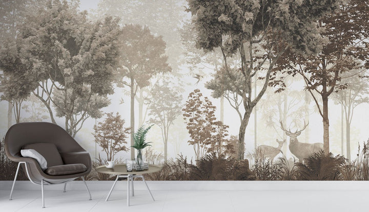 Papier peint panoramique cerf dans la forêt - Kam & Leon