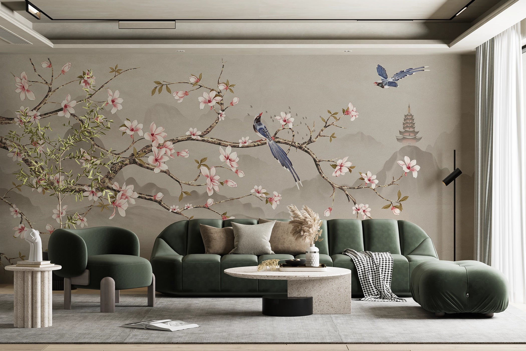 Papier peint panoramique cerisier du Japon - Kam et Léon
