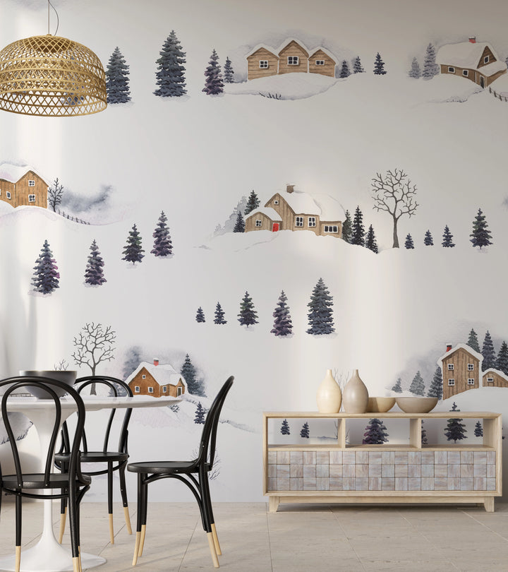 Papier peint panoramique Chalets d’Hiver