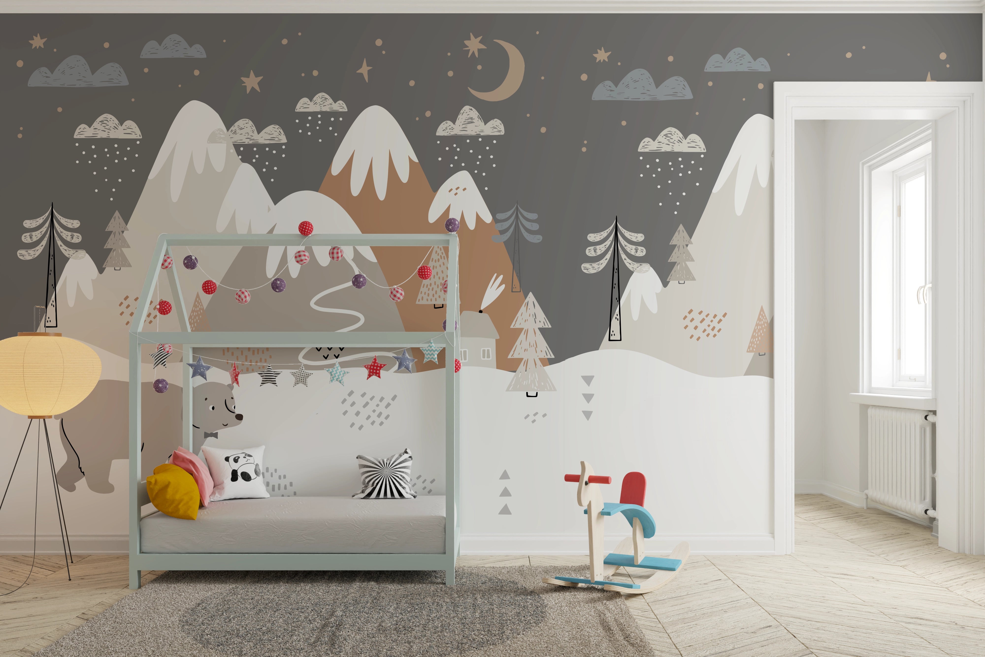 Snowy Mountain Baby Room Panoramic Wallpaper