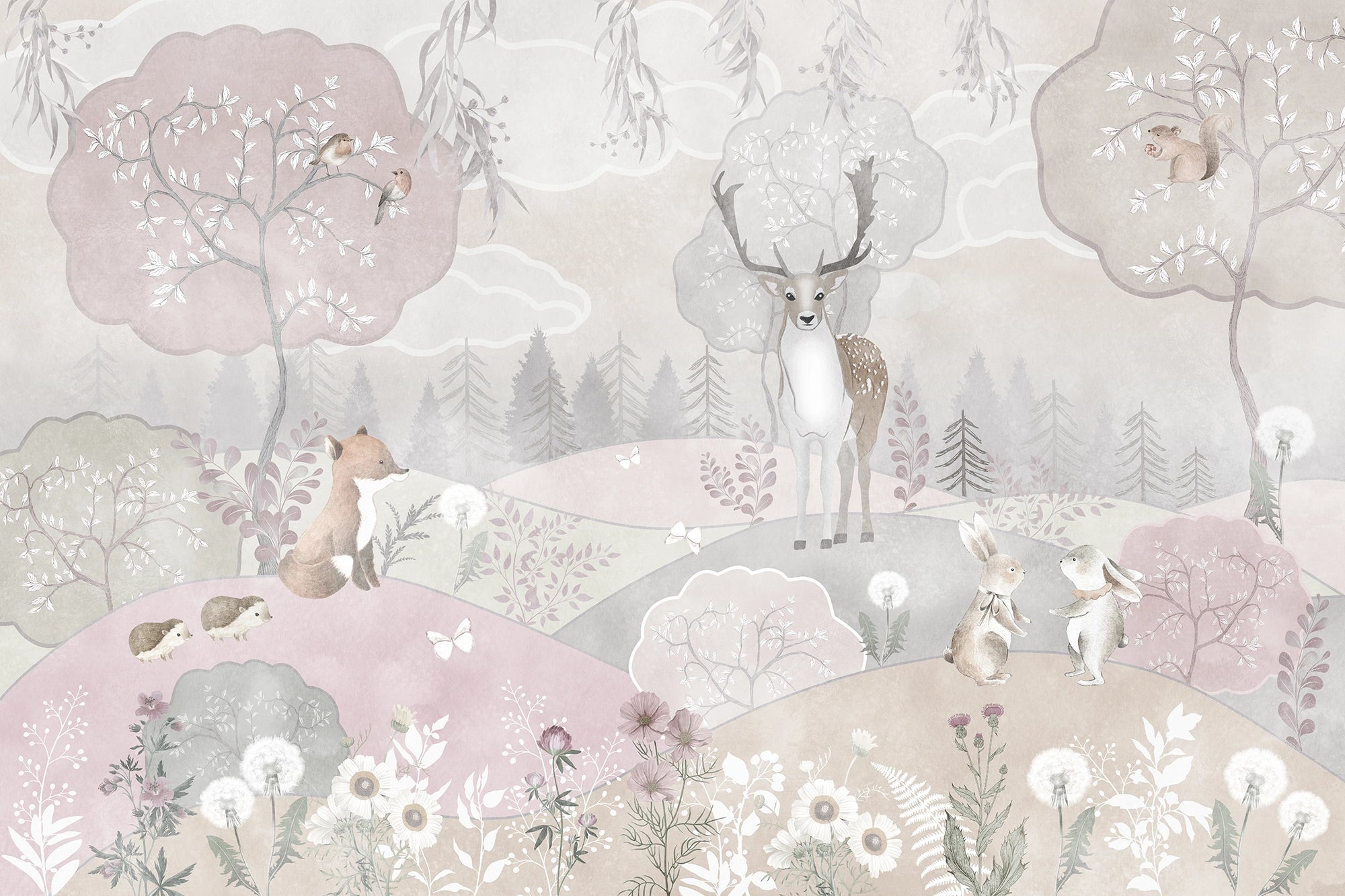 Papier Peint Panoramique Chambre Enfant Animaux de la Forêt