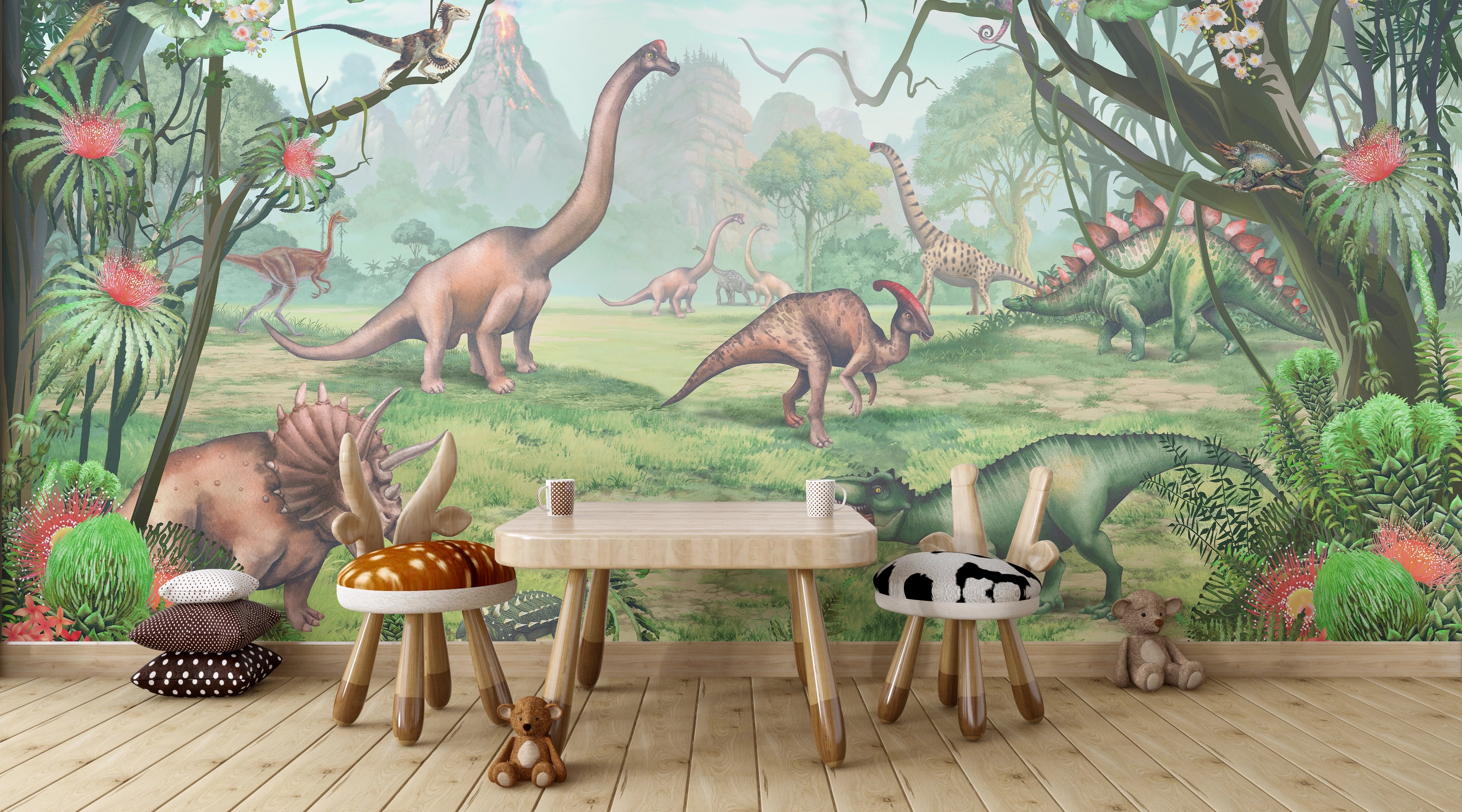 Papier peint panoramique dinosaures chambre enfant