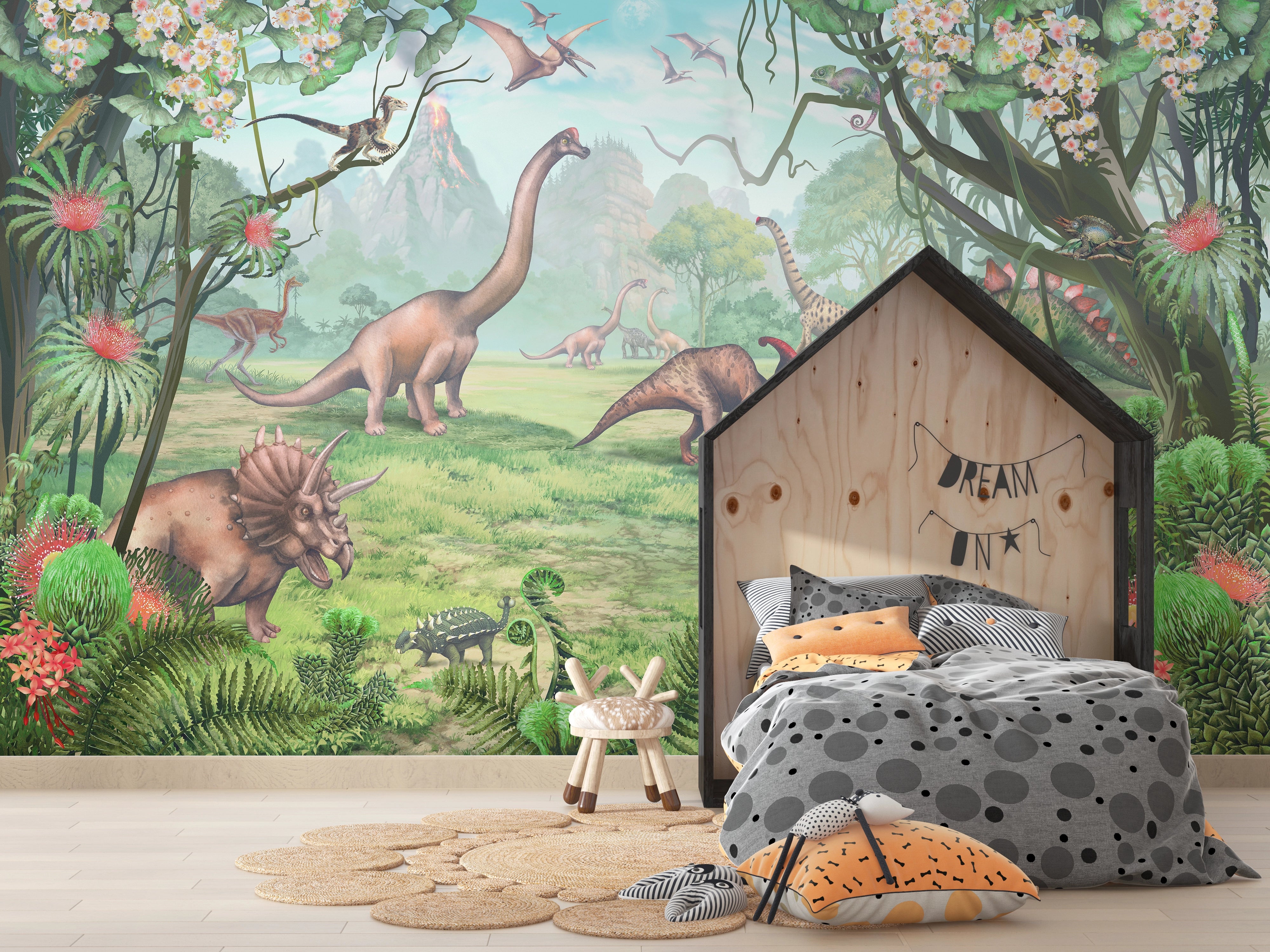 Papier peint panoramique dinosaures chambre enfant