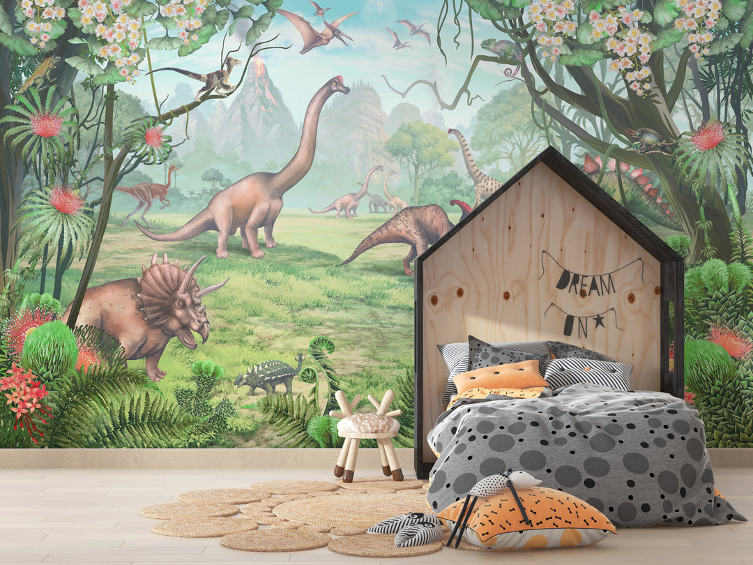 Papier peint panoramique dinosaures chambre enfant
